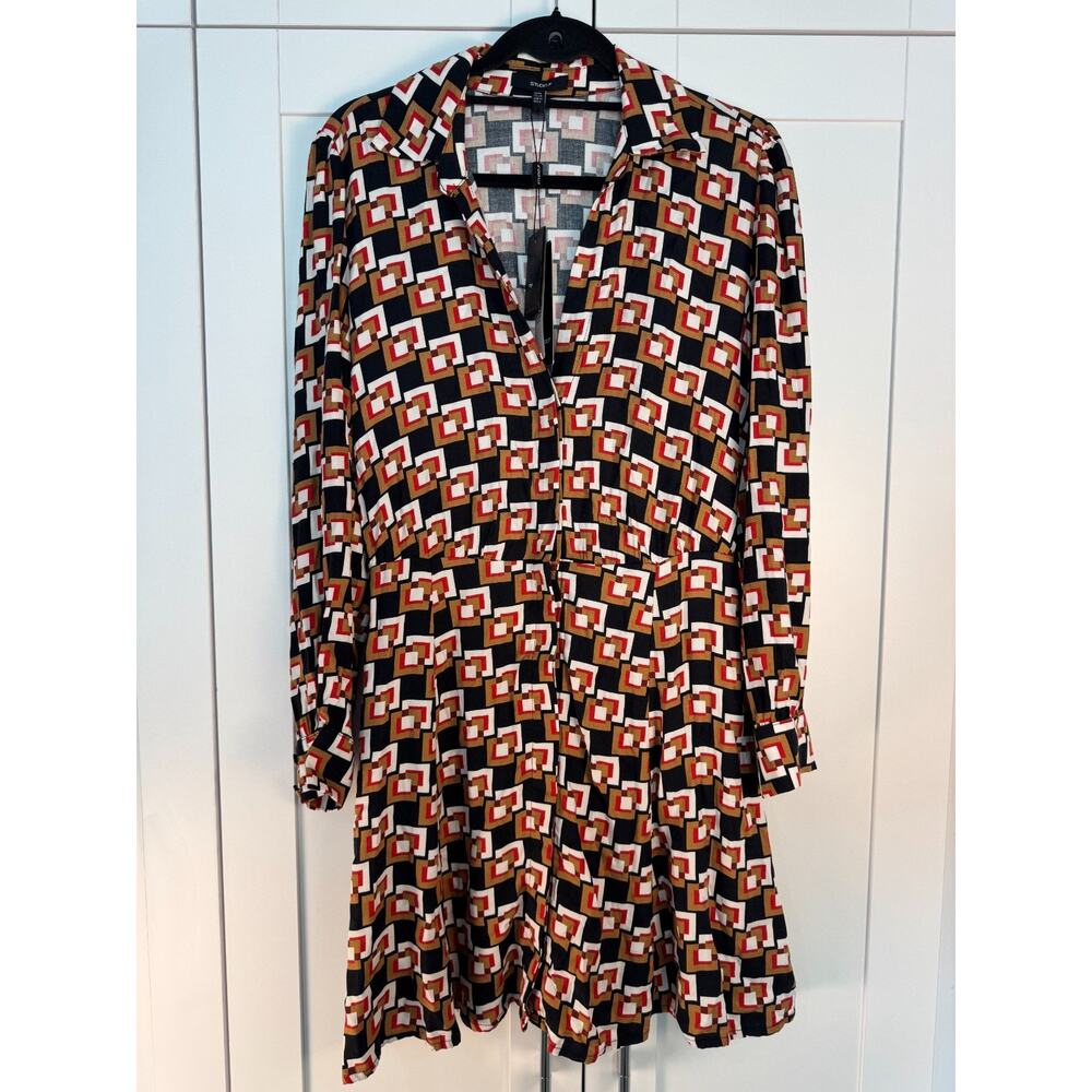 NWT $279 Studio F Geometric Print Shirt Dress Women’s Retro Collared Size 6